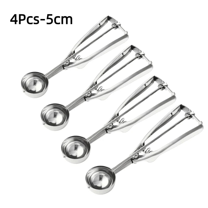 Stainless Steel Ice Cream Scoop with Trigger Release Food-Grade Rust-Proof Dishwasher Safe Multi Cookie Scoop for Kitchen Family Peaceful Pleasures Health and Wellness 4PCS-5cm