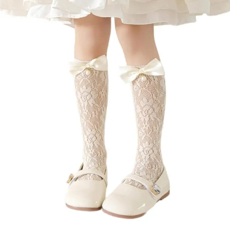 Girls Bowknot Calf Socks | Cute Tube Stockings for Ages 7–12