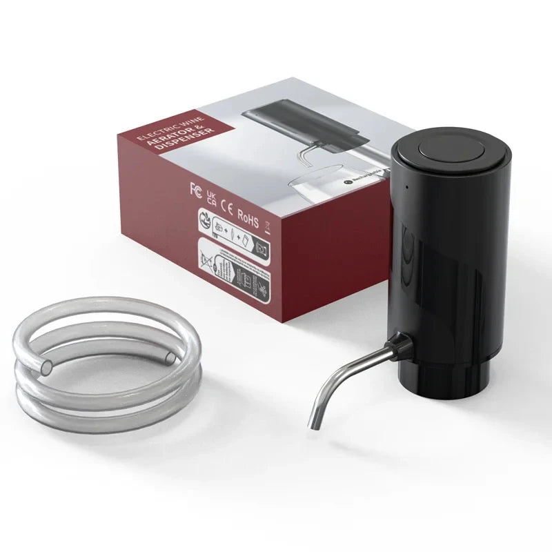 Intelligent Wine Aerator Dispenser Rechargeable One Touch Electric WineDecanter Liquor Dispenser Set Bar Party Wine Accessories Peaceful Pleasures Health and Wellness black