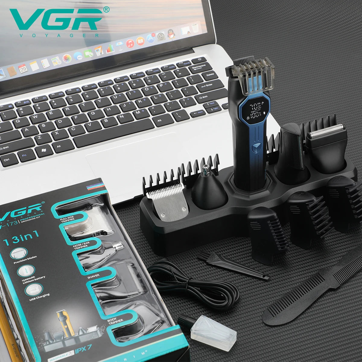 VGR 173 Hair Trimming and Cleaning Set Men's Hair Clipper Shaver Nose Hair Trimmer Household Oil Head Carving and Pushing Clippe Peaceful Pleasures Health and Wellness