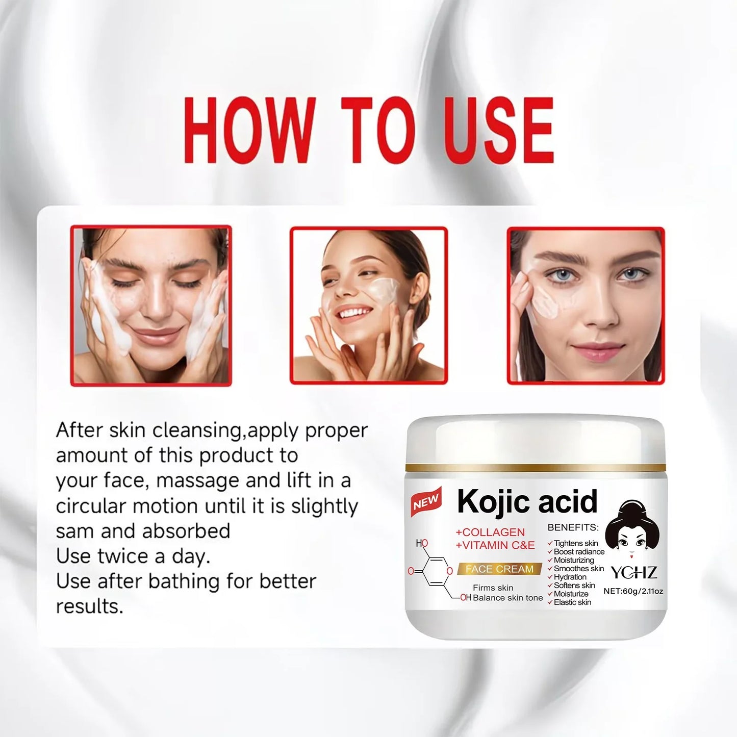 YCHZ Kojic Acid Brightening Cream 60g – Even Skin Tone & Glow