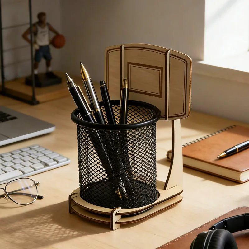 Wooden Multi-functional Assembled Basketball Hoop, Pen Holder, Stationery Storage, Office, Study, Entertainment Storage Tool Box Peaceful Pleasures Health and Wellness