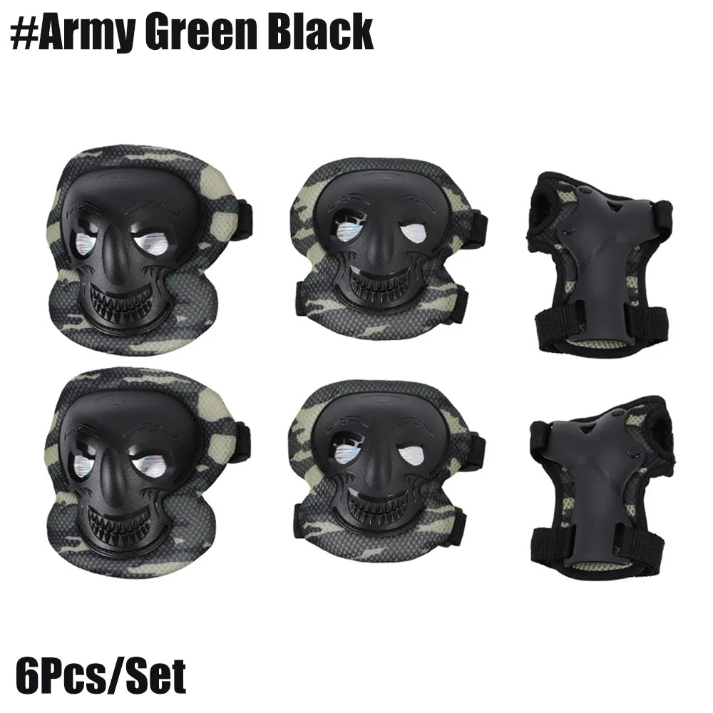 6Pcs/Set Skateboard Elbow & Knee Pads with Wrist Guards,Skate Pads for Youth Adult 6 in 1 Protective Gear Set for Skating Sports Peaceful Pleasures Health and Wellness ArmyGreen Black-6pcs L