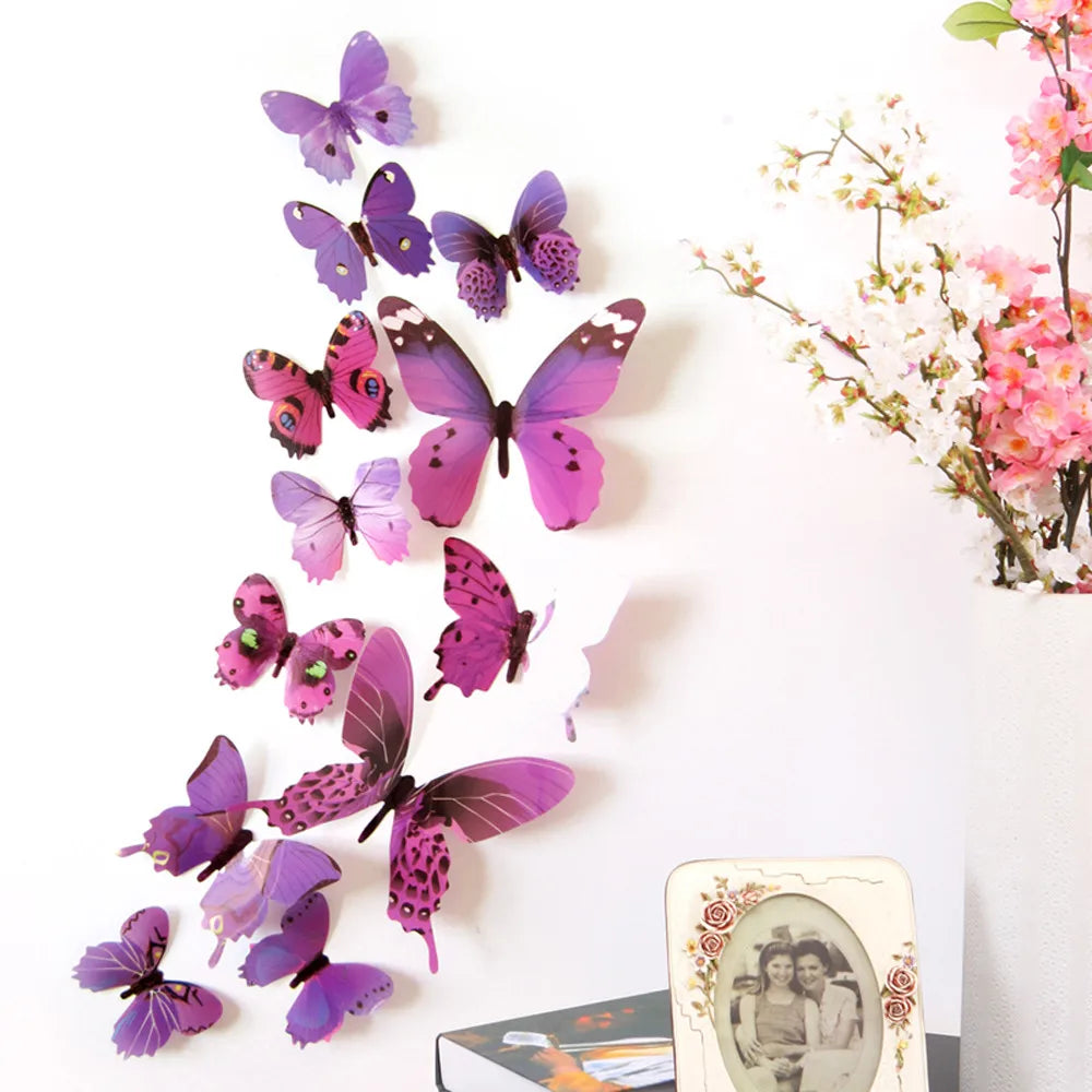 3D Butterfly Wall Stickers 12-Pack – Rainbow PVC Decals
