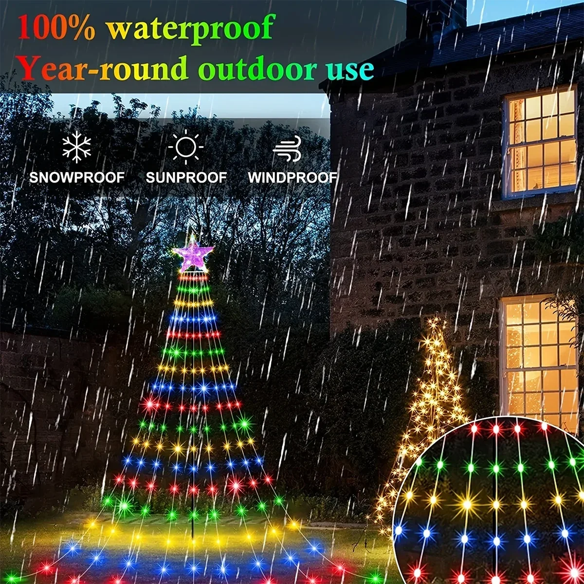 Solar Pentagram String Lights | 8-Mode LED Waterfall Fairy Lamp