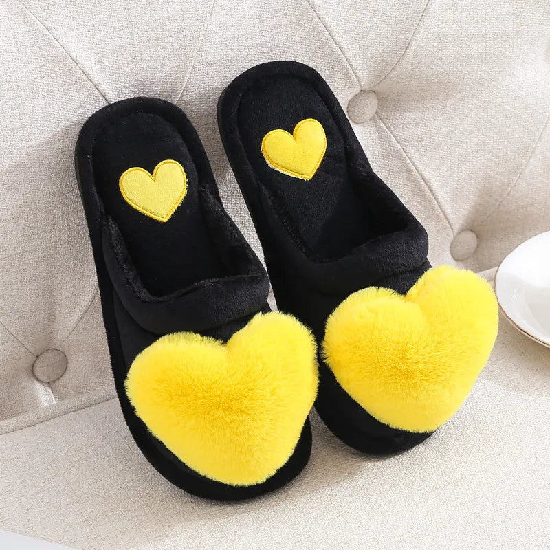 Women's Plush Heart Slippers – Warm Non-Slip Indoor House Shoes