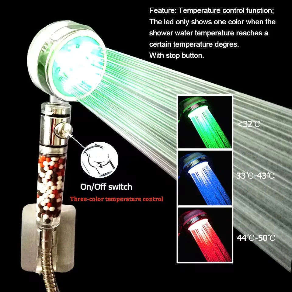 LED Color-Changing Anion Handheld Shower Head | Rainfall SPA