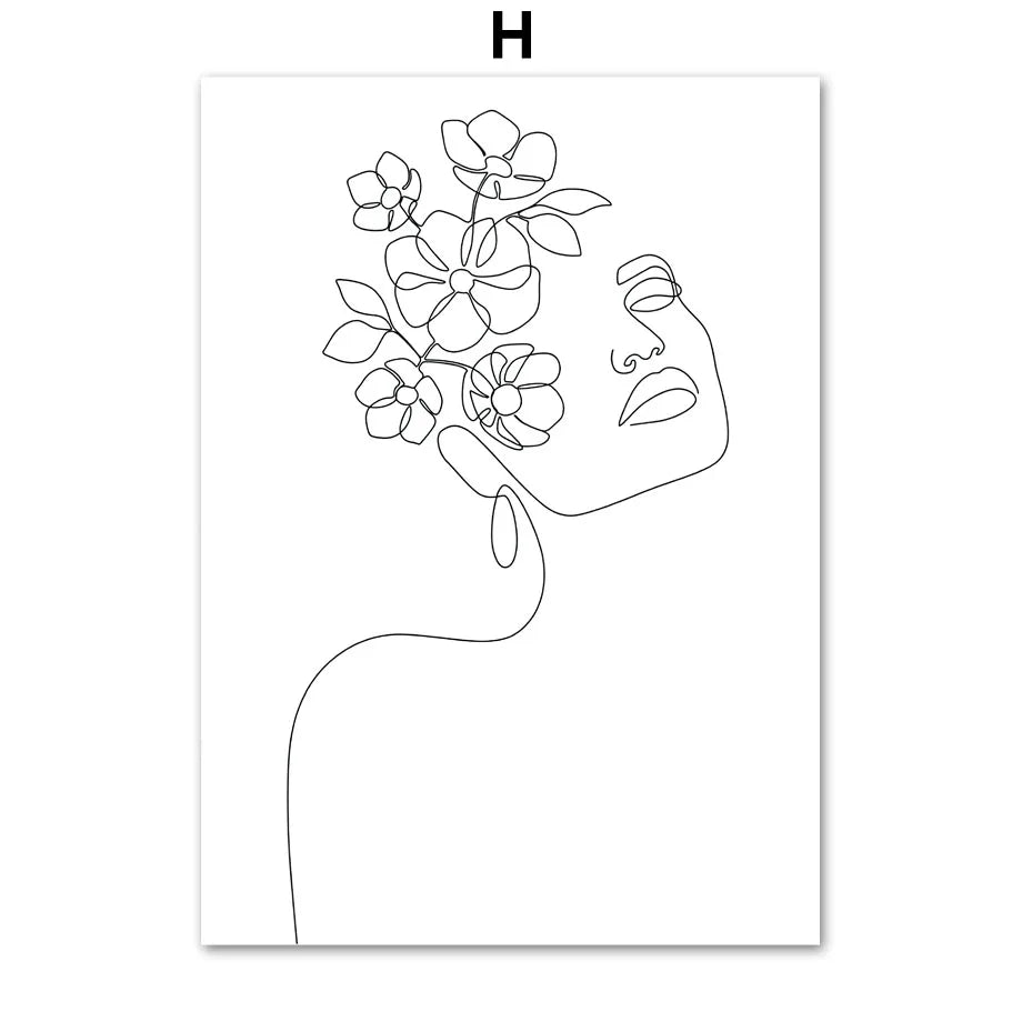 Posters Prints Canvas Painting Nordic Minimalist Wall Art Pictures For Living Room Home Decor Abstract Woman Face Hands Line Peaceful Pleasures Health and Wellness T80483-08 50x70cm Unframed