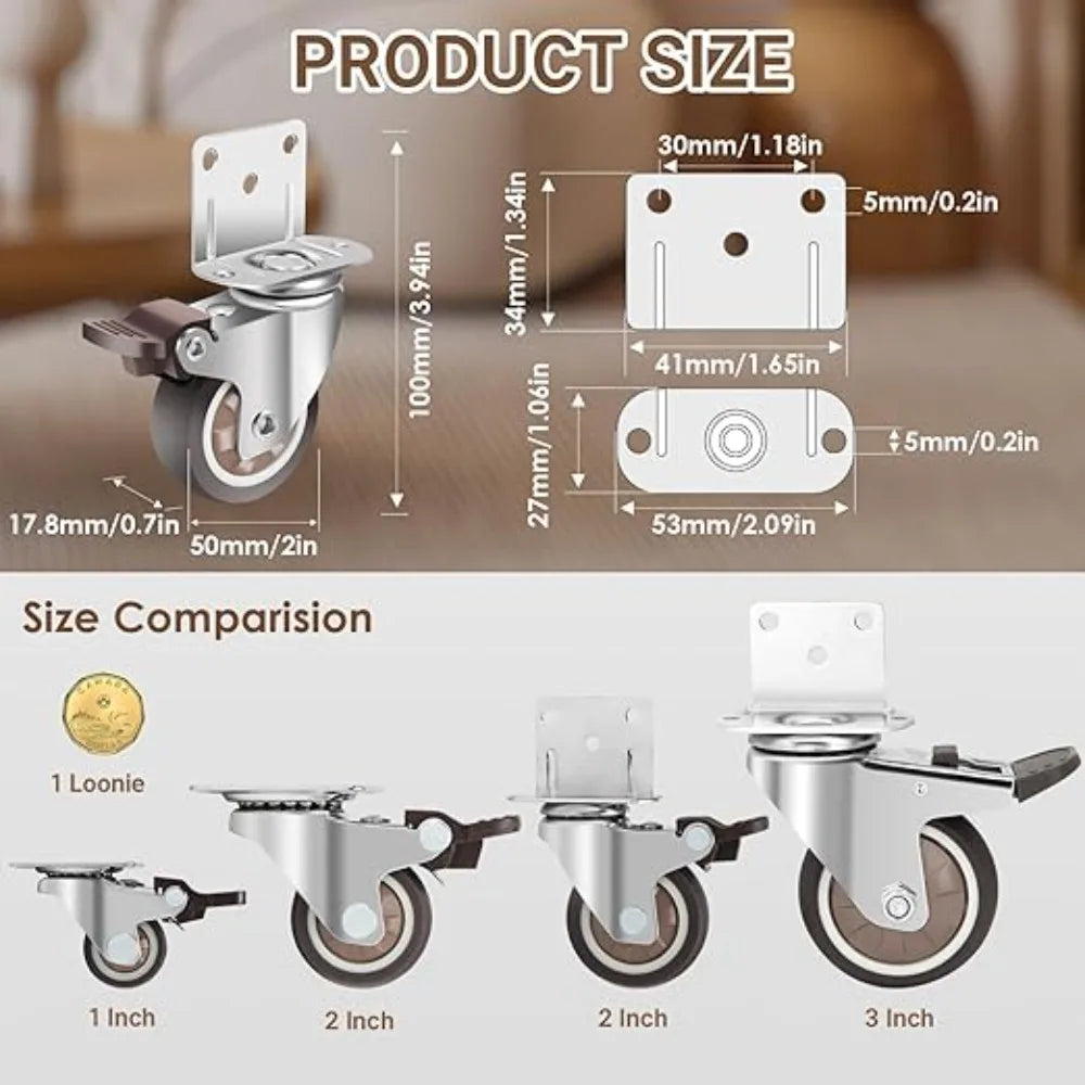 Soft Rubber Swivel Caster Wheels 1–2 Inch | Furniture & Trolleys