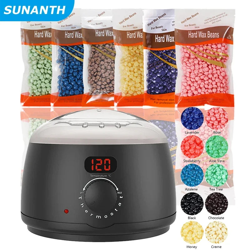 Wax Heater 500ML Set For Hair Removal / Digital Display Screen Depilatory Hard Wax Melt Warmer / 200g Wax Beans Hair Remove Tool Peaceful Pleasures Health and Wellness