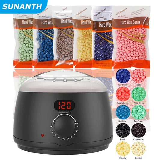 Wax Heater 500ML Set For Hair Removal / Digital Display Screen Depilatory Hard Wax Melt Warmer / 200g Wax Beans Hair Remove Tool Peaceful Pleasures Health and Wellness