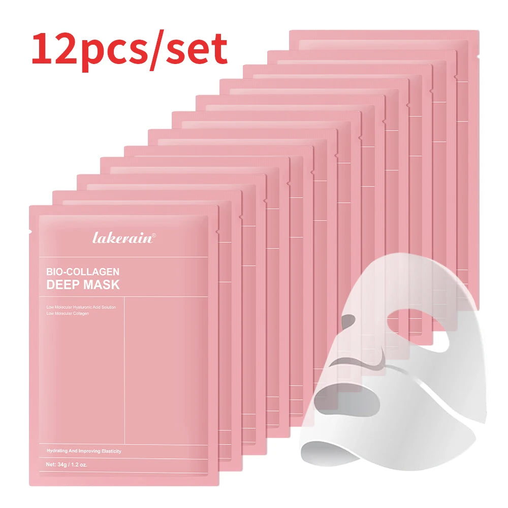 Bio-Collagen Deep Face Mask Shrink Pores Deep Hydrating Overnight Mask Moisturizing Refreshing Brightening Face Skin Care Peaceful Pleasures Health and Wellness 12pcs