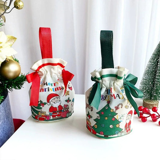 Christmas Small Canvas Bag Bouquet Pocket Tight Mouth Gift Packaging Bag Snowman Old Man Christmas Eve 2025 Companion Gift Peaceful Pleasures Health and Wellness