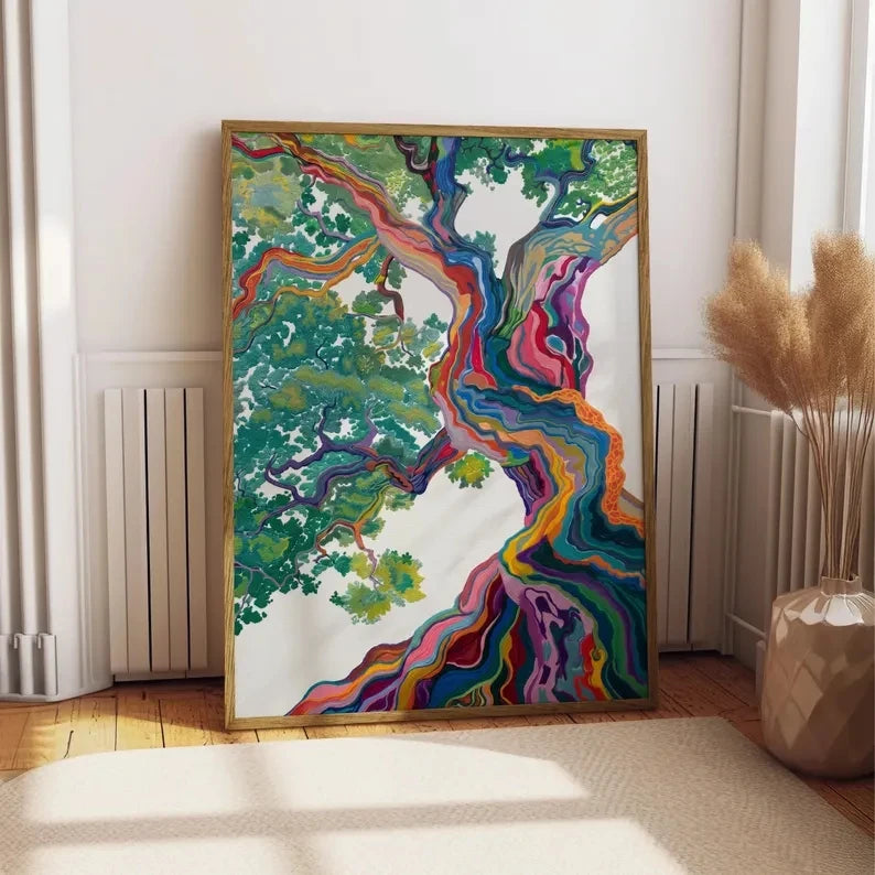 Abstract Rainbow Tree Canvas Wall Art Print | Home Decor