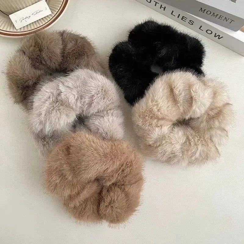 Retro Plush Elastic Hair Tie | Imitation Mink Hairband for Women