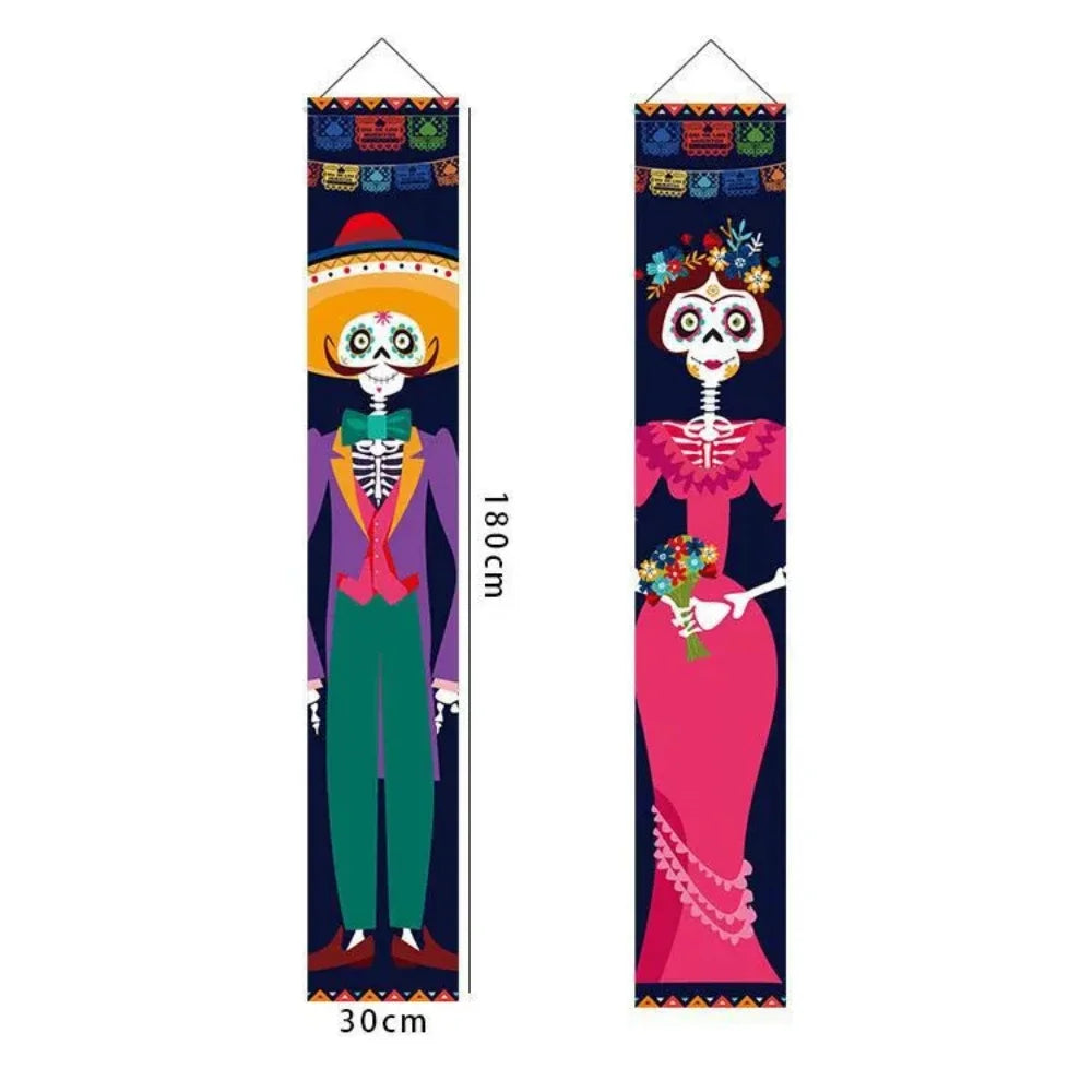 Day of the Dead Skeleton Couple Porch Hanging Flag 130×30cm
