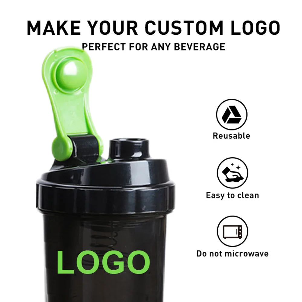 3-Layer Protein Shaker Bottle – Gym Mixing Cup & Water Bottle