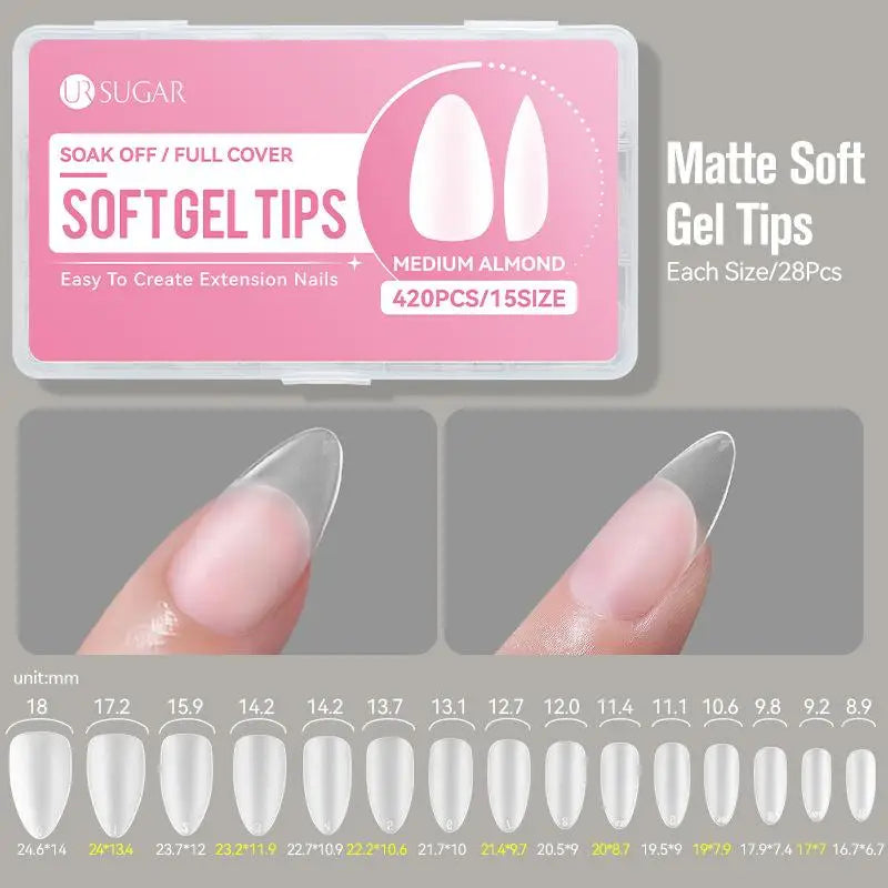100/420Pcs Matte Soft Gel Tips Full Cover False Nail Tips Press On Acrylic Nails Short Almond Coffin Artificial Nails Extension Peaceful Pleasures Health and Wellness 420Pcs Pink