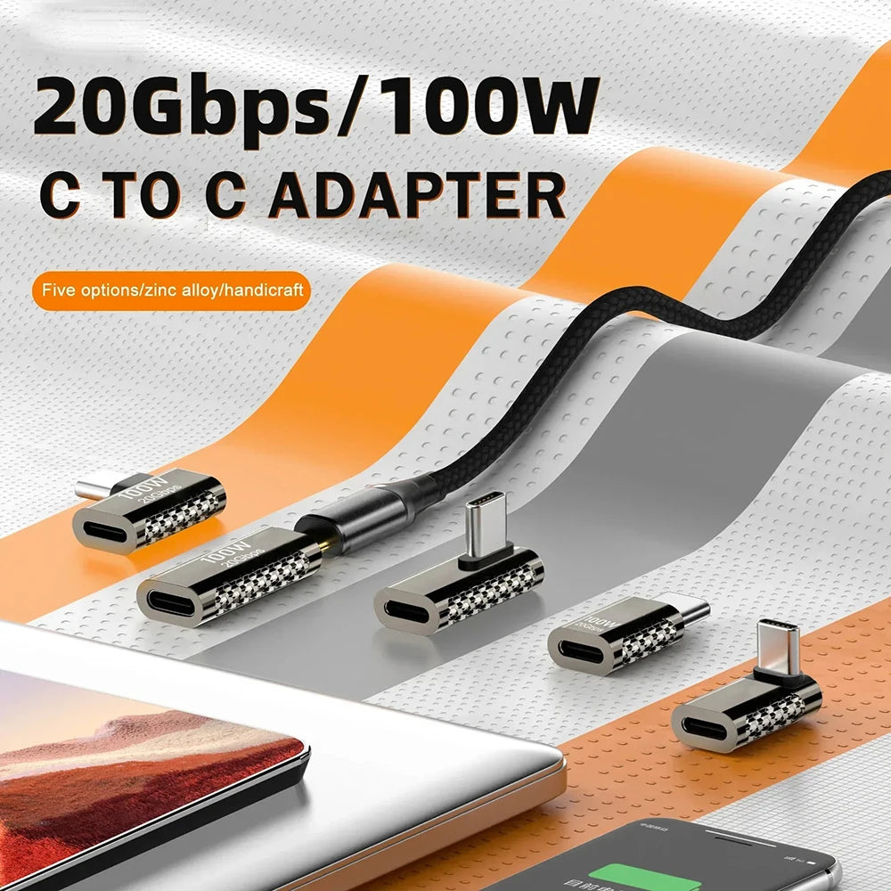 100W 20Gbps USB-C 90° Right Angle Adapter | PD Fast Charging