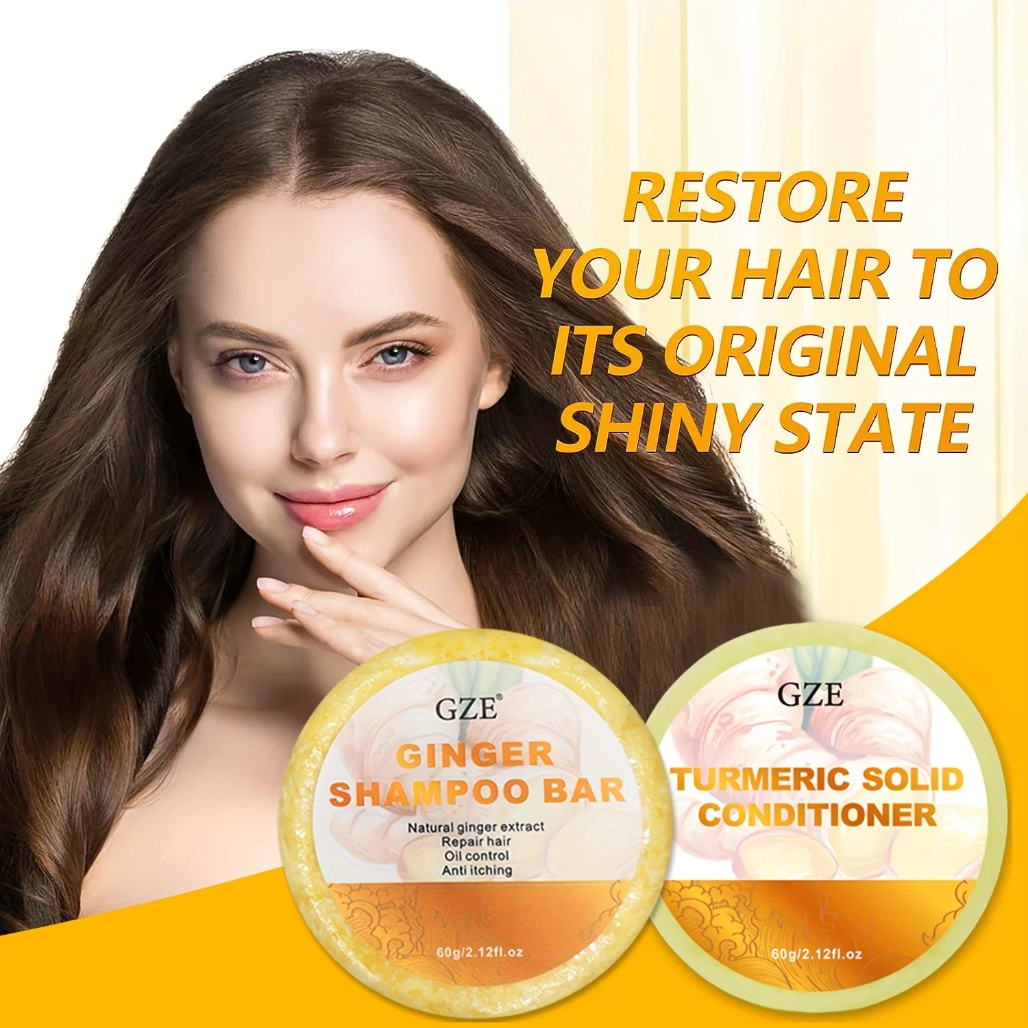 GZE Ginger Shampoo Bar Soap and Turmeric Solid Conditioner Hair Set for Thinning, Lock in Moisture & Shine and Control Frizz. Peaceful Pleasures Health and Wellness