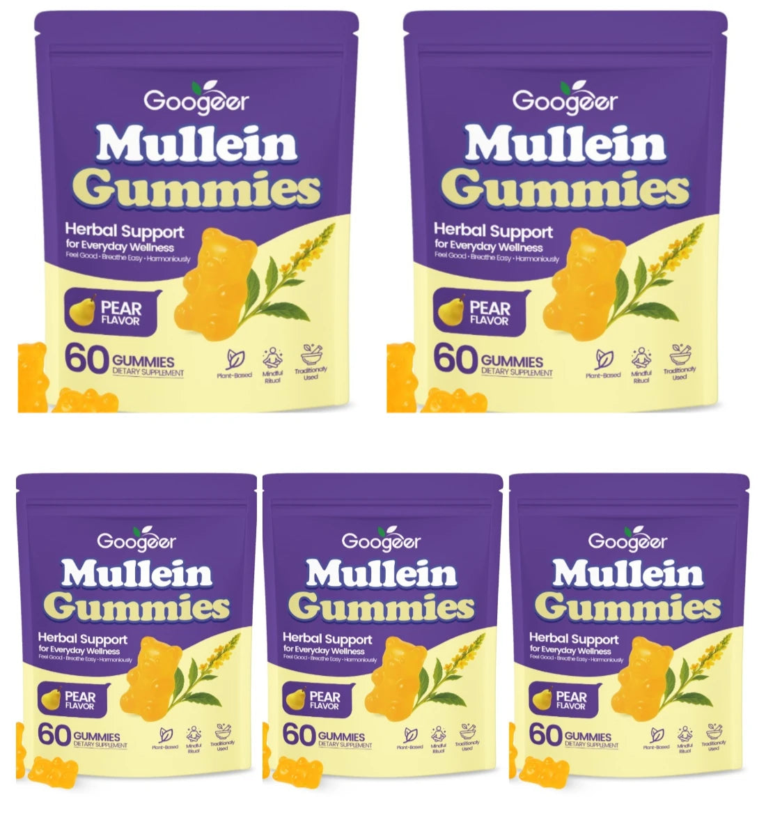 Googeer Mullein Gummies Pear Flavor – Plant-Based 60 CT