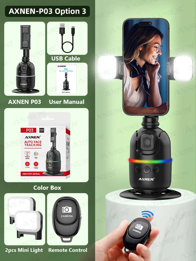 AI Face Tracking Gimbal – 360° Auto Rotate Phone Stabilizer Peaceful Pleasures Health and Wellness Bundle 3 China Mainland