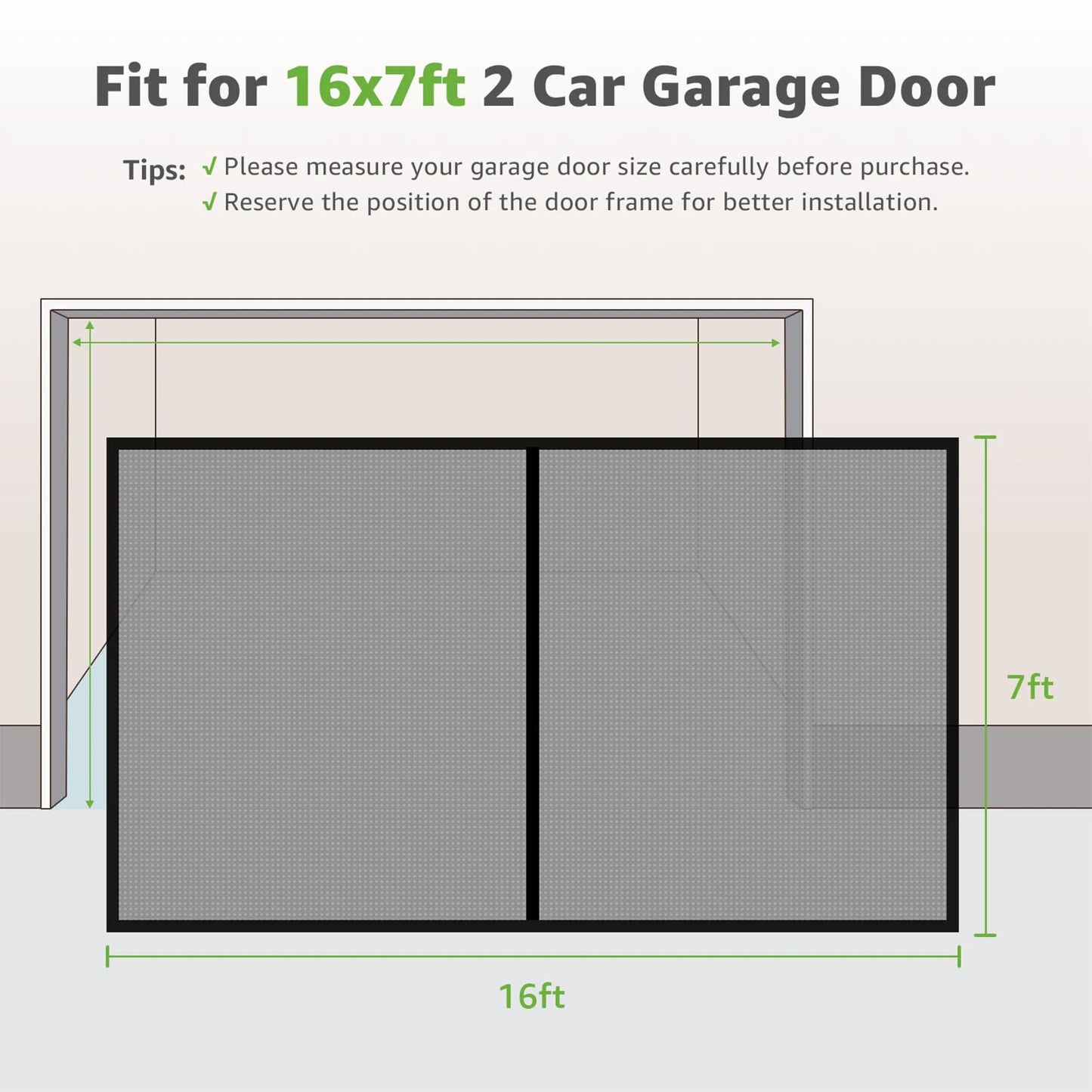 Garage Screen Doors for 2-Car Garage Fiberglass Heavy Duty Magnetic Door Screen Hands-Free with 6 Roll Up Straps for Outdoor Peaceful Pleasures Health and Wellness