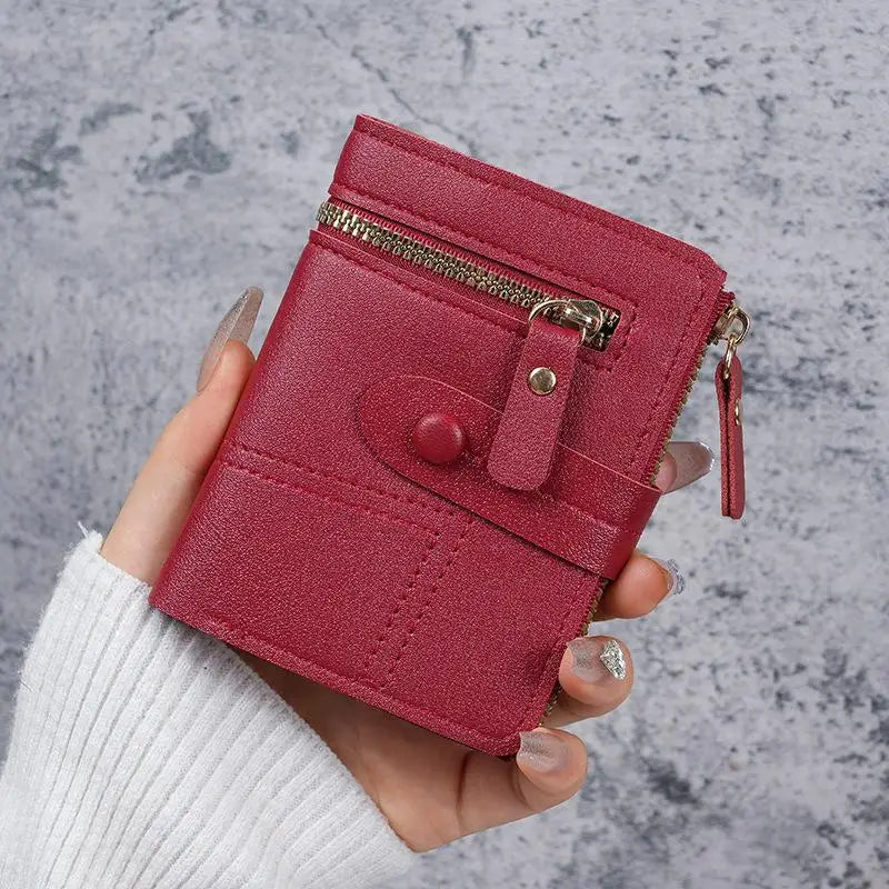 Slim PU Leather Women's Wallet – Zipper Coin Pocket & Card Slots