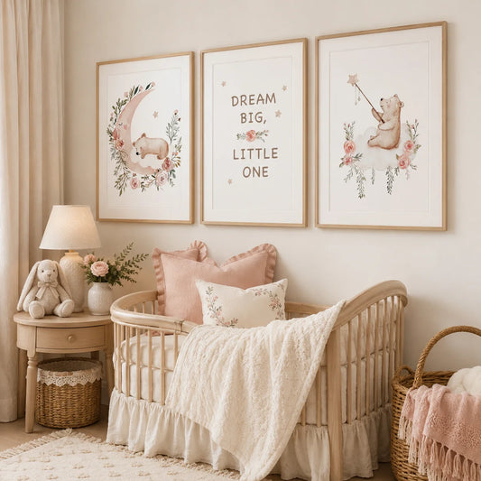 Teddy Bear Moon Nursery Canvas Wall Art | Kids Room Poster Nursery Canvas Print Peaceful Pleasures Health and Wellness