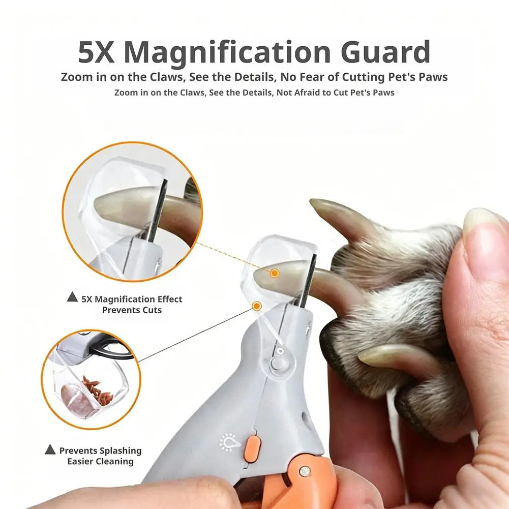 Prevent Cuts Splash-proof Multifunctional Pet Nail Clippers LED Light Magnifying Glass Pet Nail Clippers Illuminate Blood Line Peaceful Pleasures Health and Wellness