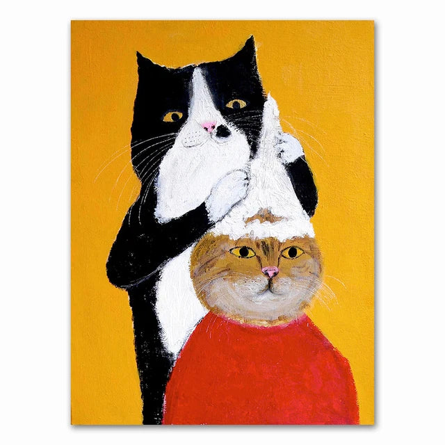 Wall Art Mural Modern Cartoon Cat And Dog Haircut Humor Poster Canvas Painting Hand-Painted Picture Printing Home Room Decor Peaceful Pleasures Health and Wellness 22 50x70cm Unframed
