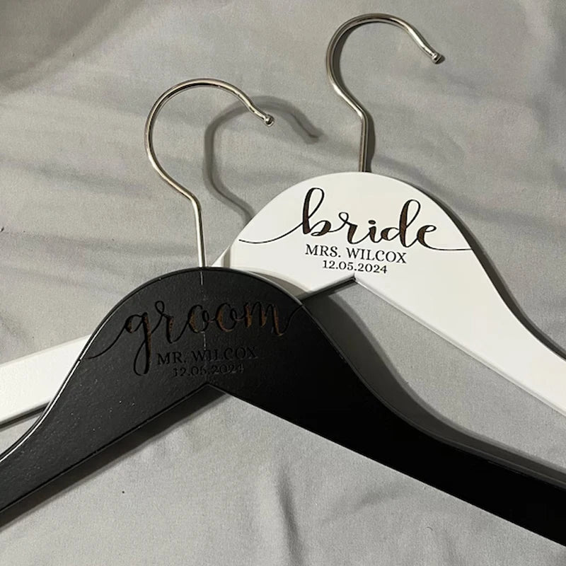 Personalized Bride & Groom Engraved Wood Hangers | Set of 2 Personalized Wedding Hanger Peaceful Pleasures Health and Wellness