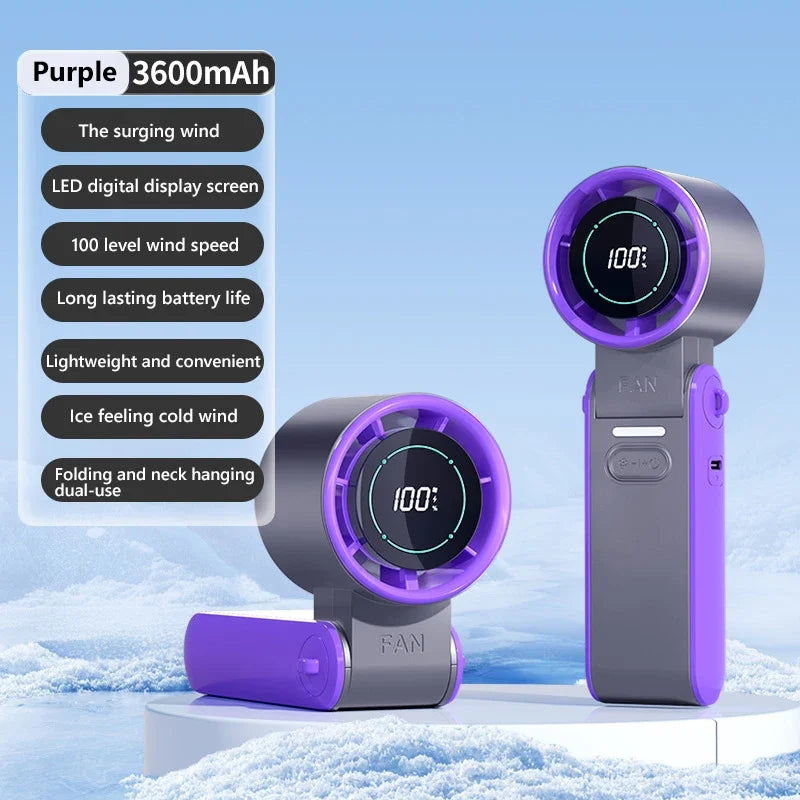 Lenovo Air Cooling Turbo Fan Mini Handheld Foldable USB Rechargeable 3600mAh 100 Wind Speeds Adjustable Outdoor With Lanyard Peaceful Pleasures Health and Wellness Gray NO ICE