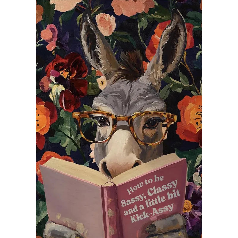 Animal Reading Canvas Poster | Kids Room Inspirational Wall Art