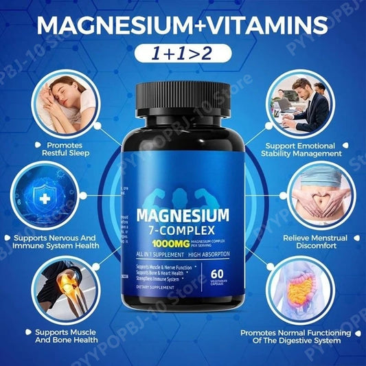 Magnesium 7-Complex 1000mg 7-in-1 High Absorption | 60 Veggie Caps Magnesium Supplement Peaceful Pleasures Health and Wellness