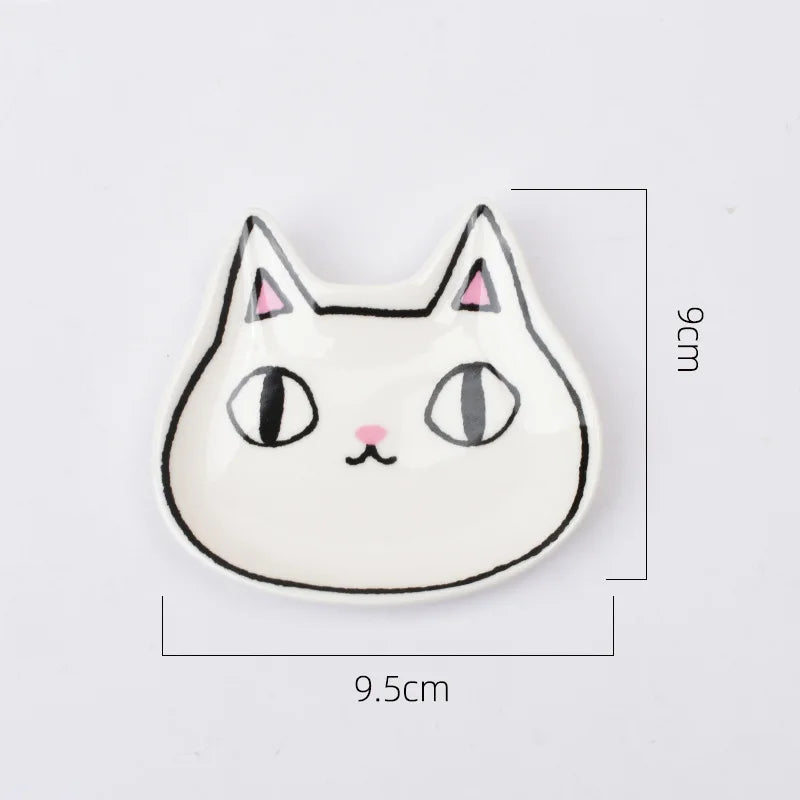 New Japanese Style Ceramic Three Colored Cat Dish Cute Cat Shaped Sauce Dish Household Snack Mustard Seasoning Dishes Tableware Peaceful Pleasures Health and Wellness F
