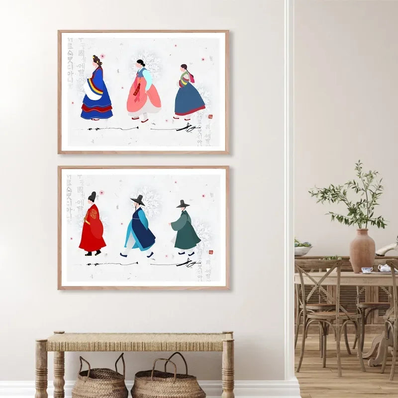 Korean Hanbok Traditional Canvas Wall Art | Vintage Asian Poster