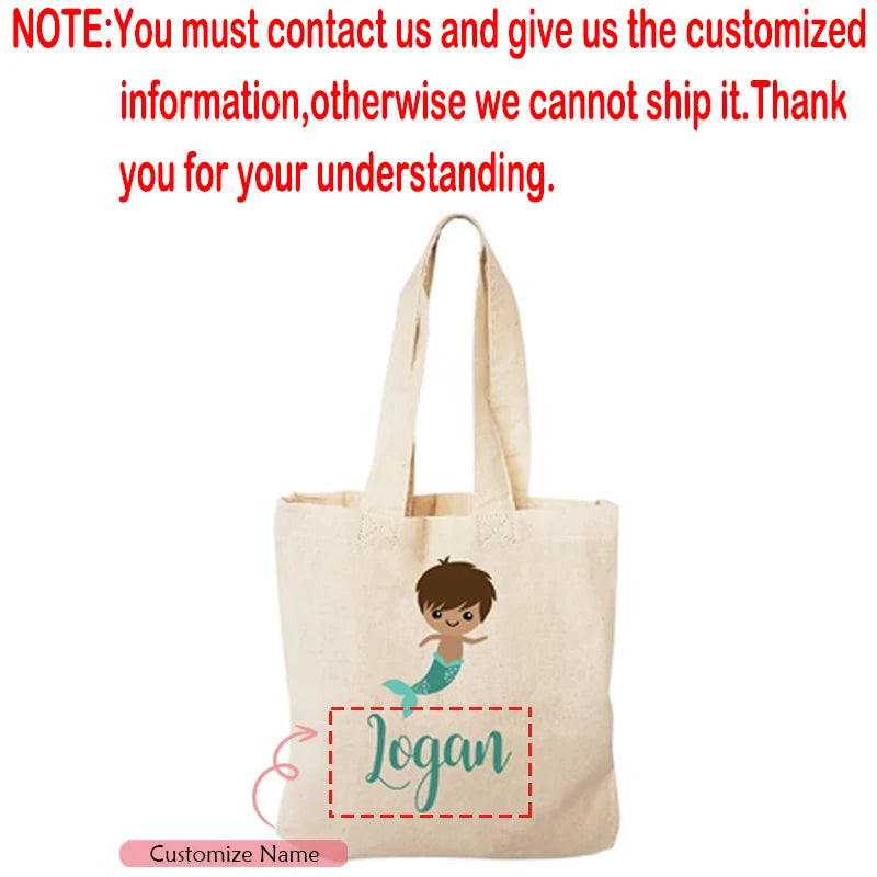 Personalized Mermaid Canvas Tote Bag | Custom Kids Party Gift Personalized Tote Bag Peaceful Pleasures Health and Wellness custom B 20x22cm