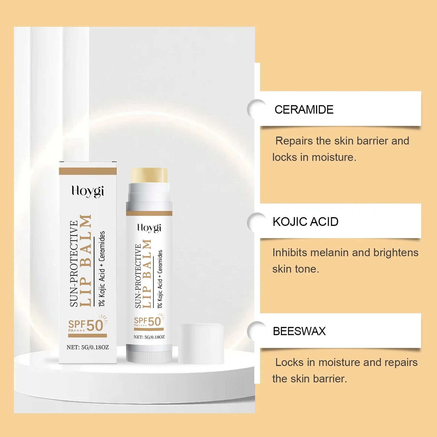 SPF 50+ Lip Balm with Kojic Acid & Ceramide | Brightening Sunblock Peaceful Pleasures Health and Wellness