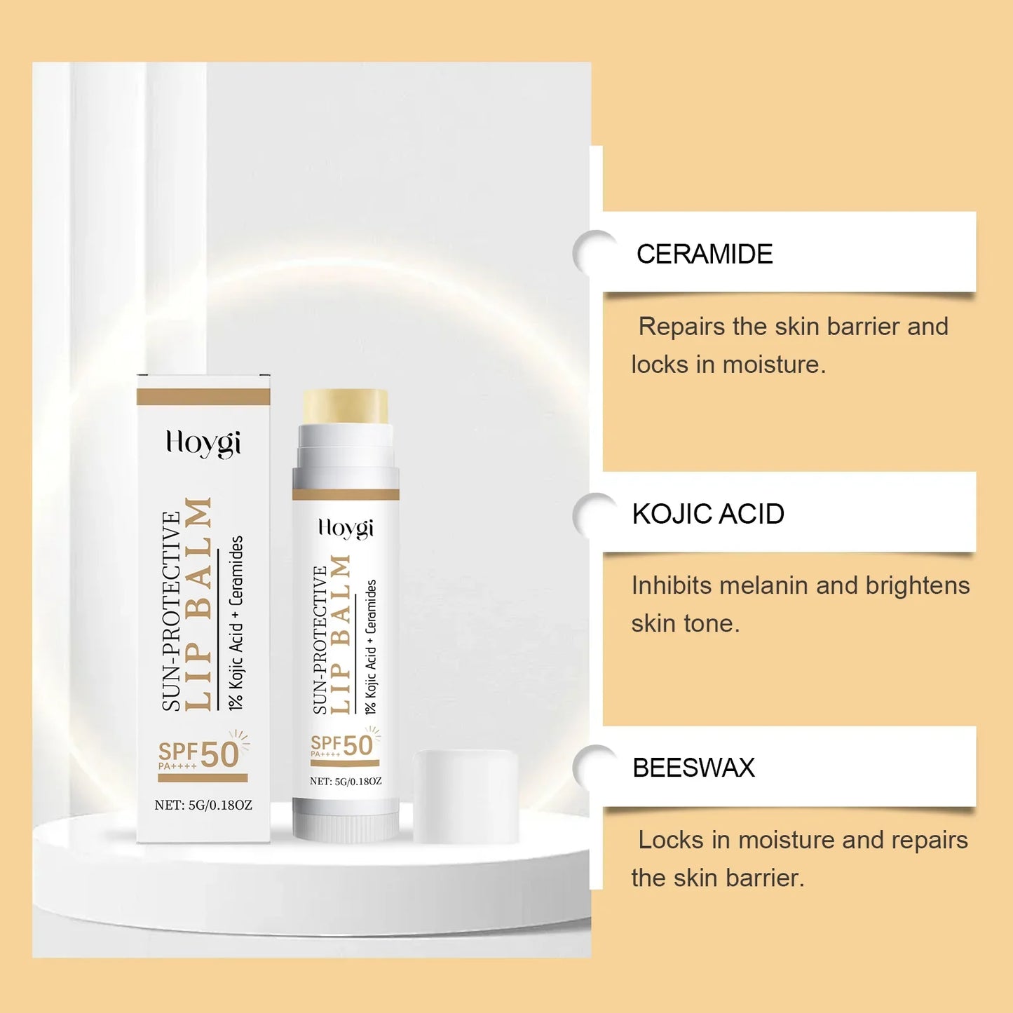 Hoygi SPF50+ Lip Balm – Kojic Acid, Ceramide & UV Protection