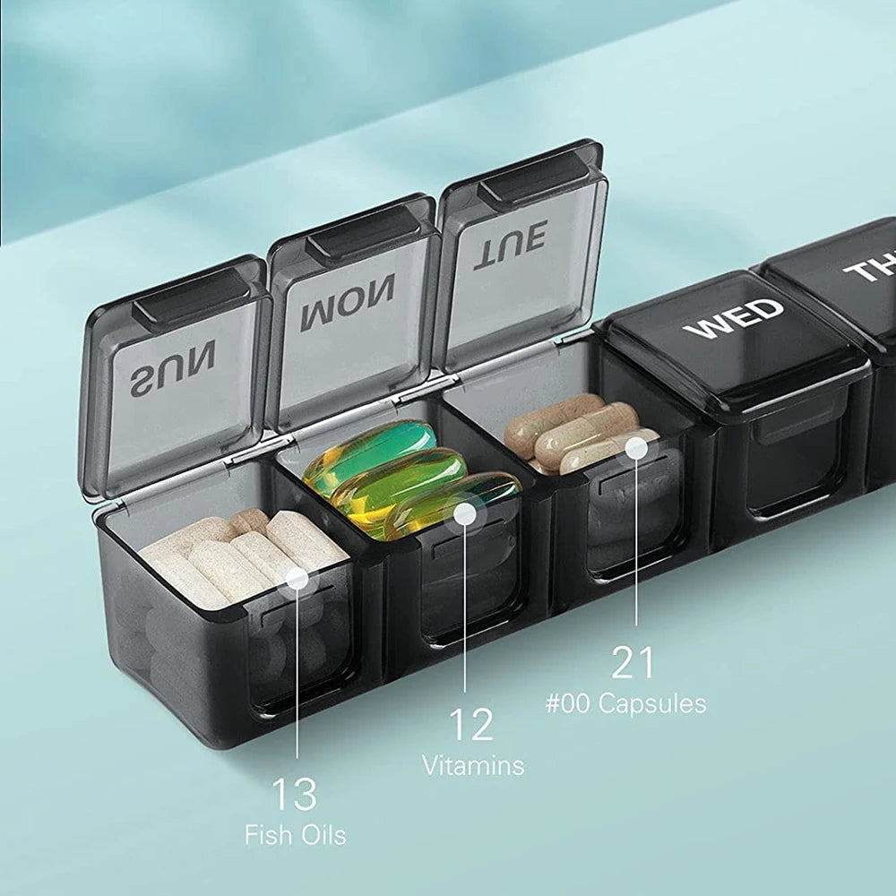 Pill Organizer Weekly Pill Box XL, Big Pill Case 7 Days, Oversize Daily Medicine Organizer, Travel Pill Container, Pill Holders Peaceful Pleasures Health and Wellness