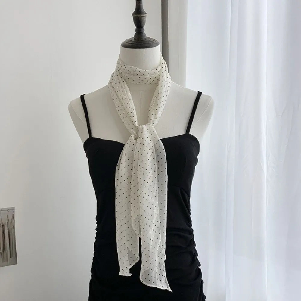 Women's Polka Dot Chiffon Scarf – Lightweight Long Headband