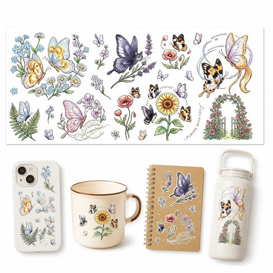 Butterfly Floral UV DTF Stickers – Waterproof Decals for Cups Craft Sticker Decals Peaceful Pleasures Health and Wellness