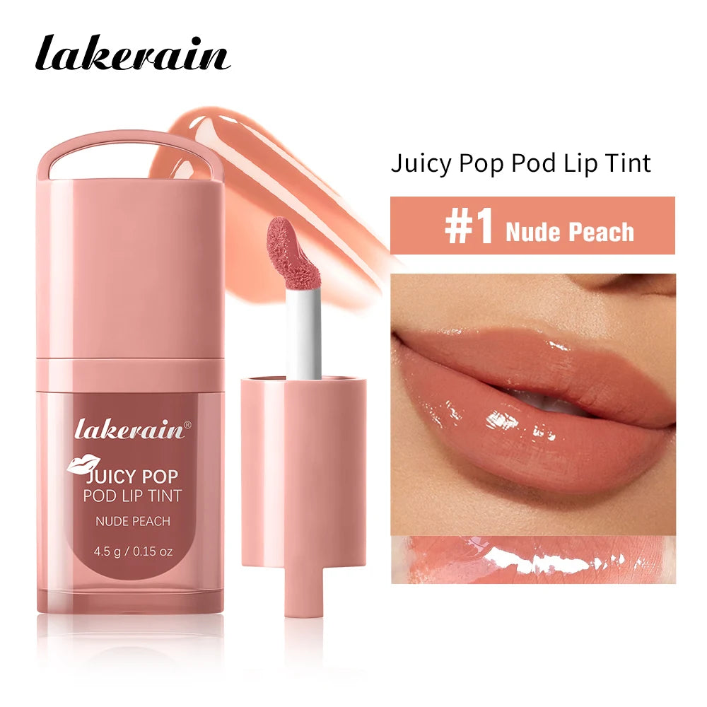 JuicePop Box Lip Tint Hydrating Oil Lip Gloss High Shine Non-Sticky Long Lasting Waterproof Lightweight Nourishing Vivid Color L Peaceful Pleasures Health and Wellness 1Nude Peach