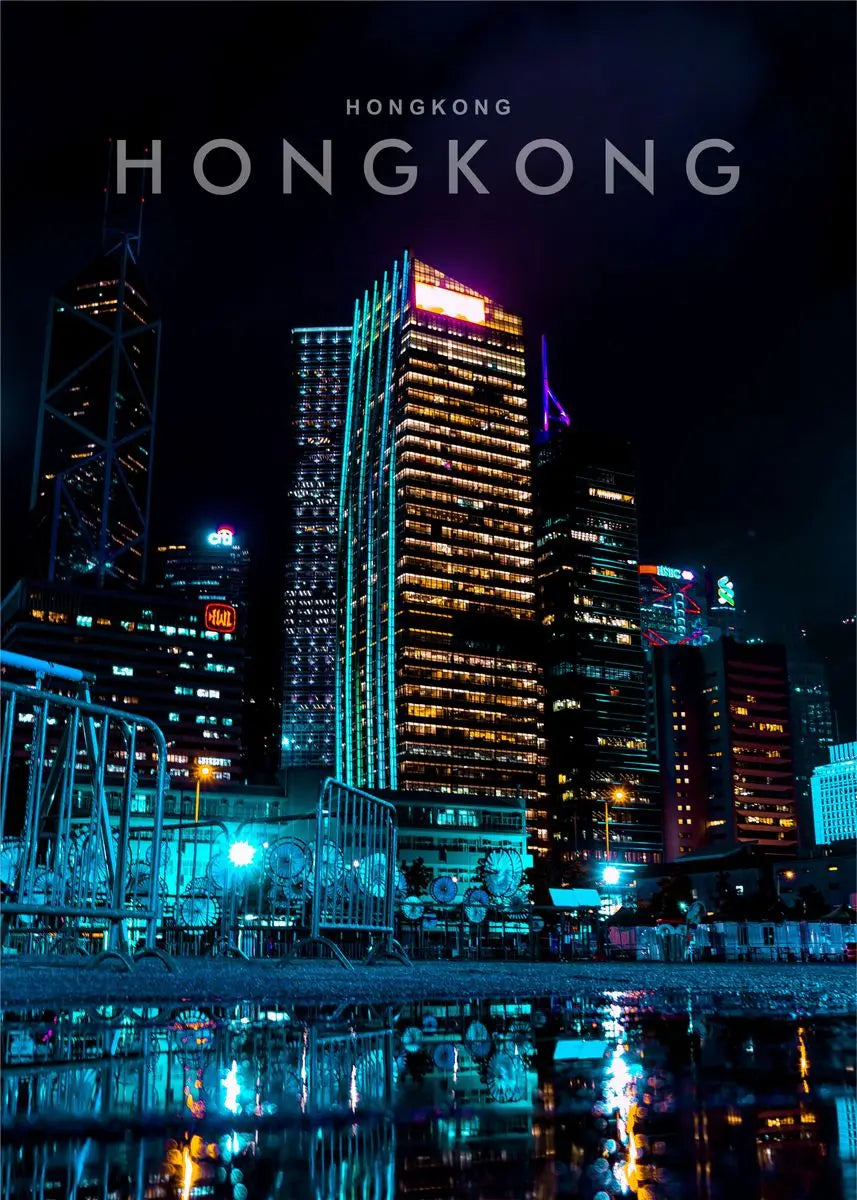 Hong Kong Night View Canvas Wall Art | Modern Cityscape Poster