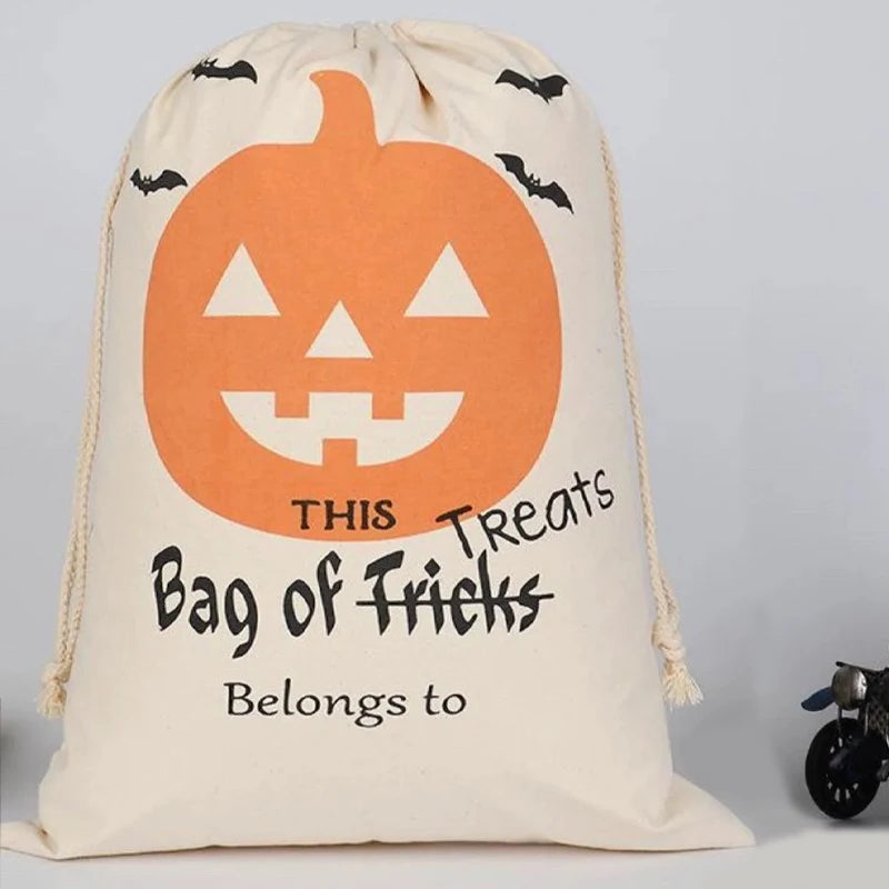 Personalized Halloween Drawstring Candy Bag | Pumpkin & Bats Halloween Candy Bag Peaceful Pleasures Health and Wellness
