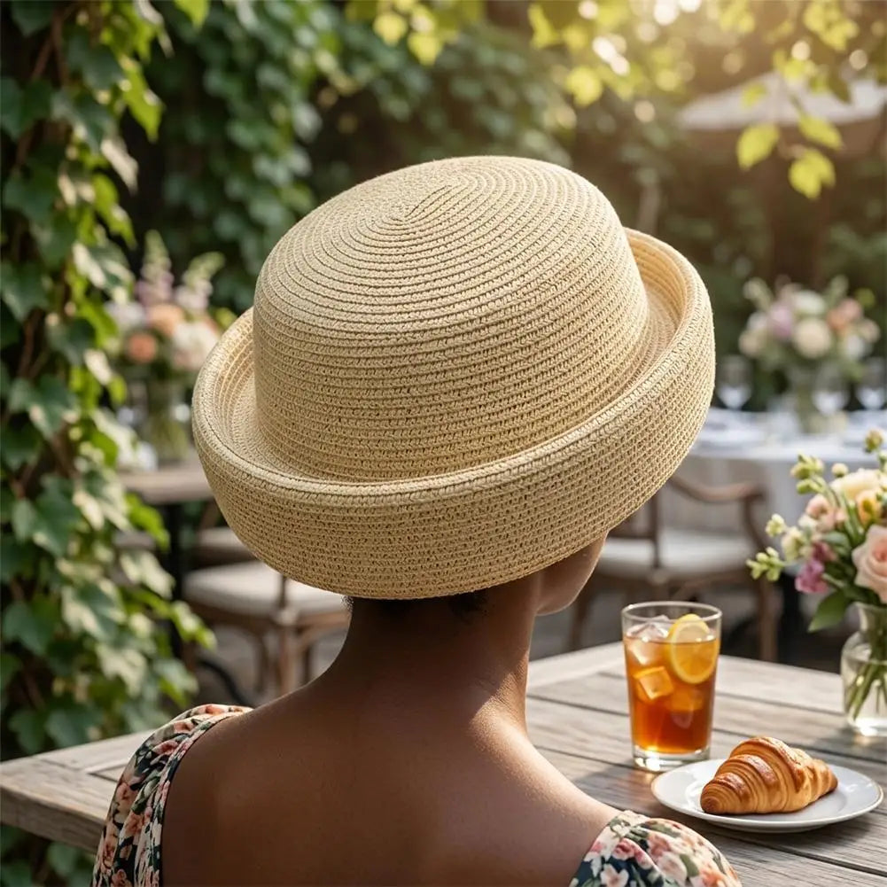 Women's French Retro Straw Sun Hat – Breathable Beach Beret
