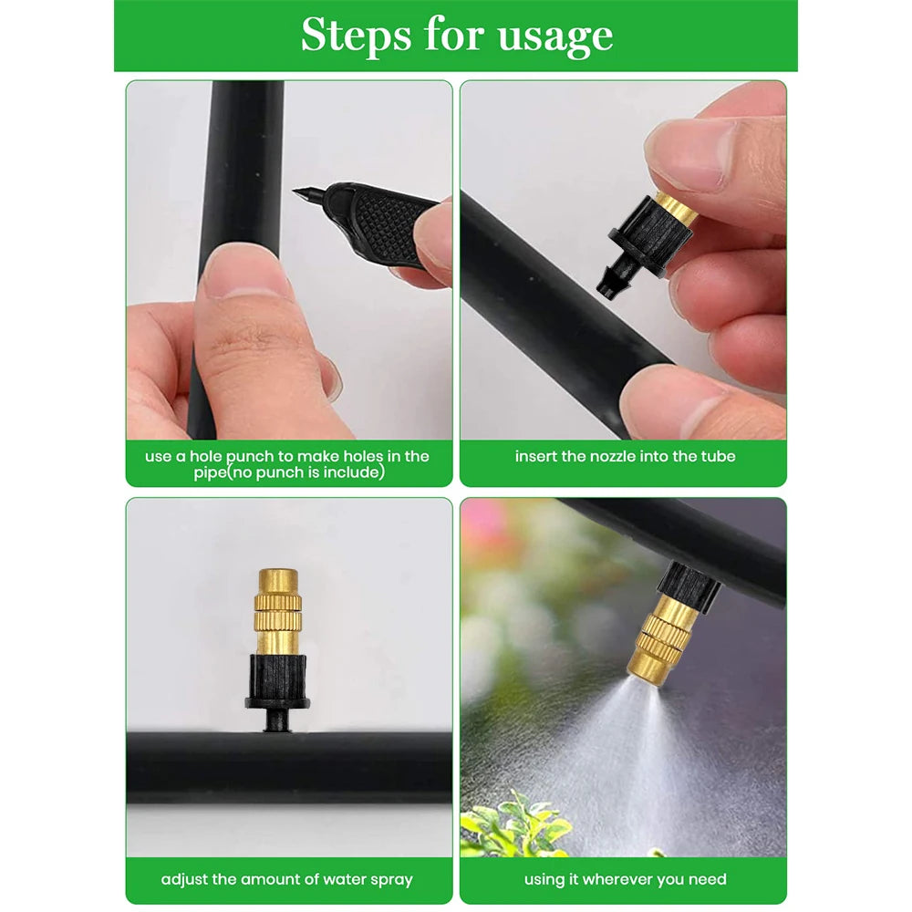 10pcs 4/7PVC Outdoor Misting Cooling System Garden Irrigation Watering 1/4'' Brass Atomizer Adjustable Garden Micro Sprinklers Peaceful Pleasures Health and Wellness