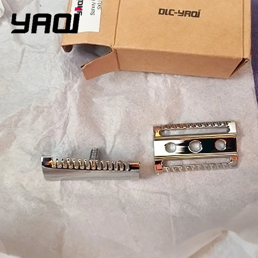 YAQI Men's Double-Edged Slant Safety Razor Head Replacement Aggressive Chrome Color Accessory Peaceful Pleasures Health and Wellness