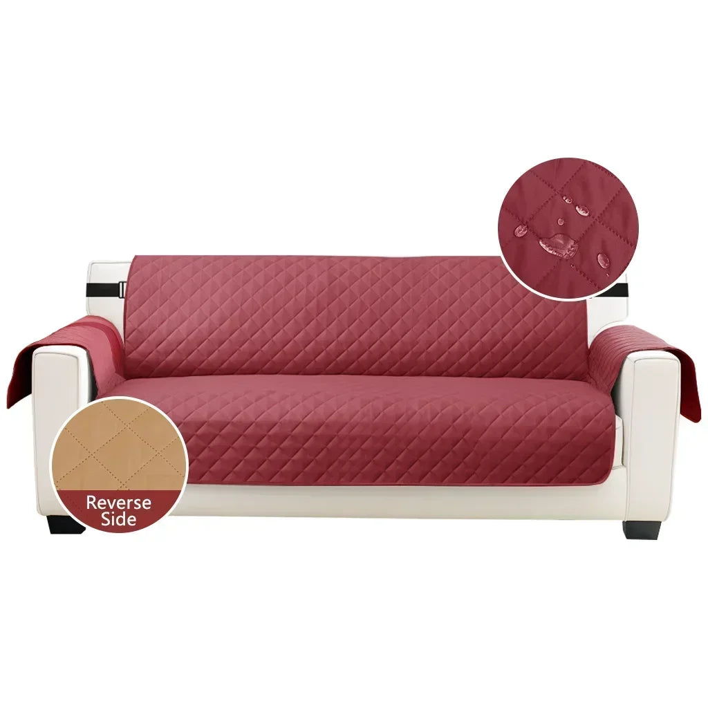Easy-Fitting Reversible Sofa Couch Cover Waterproof for Dogs Water Resistant Furniture Protector with Elastic Adjustable Strap Peaceful Pleasures Health and Wellness Wine Red 4 Seater